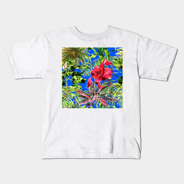 Seamless tropical flower Kids T-Shirt by Olga Berlet